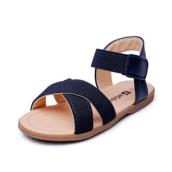 

MSMAX Girls Dress Party Shoes Pu Leather Hook&Loop Flat Ankle Strap Summer Casual Shoe Kids School Simple Beach Sandals