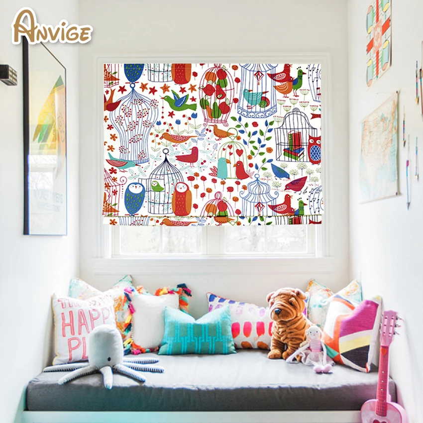 

Anvige Cartoon Animal Bird Printed Roman Shade Rollor Blind Window Curtains For Living Room
