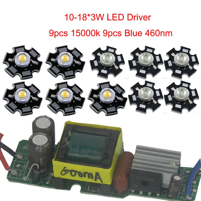 18 шт. 3 Вт полный спектр led 380-840nm+ 1 шт. 10-18x3w 600mA светодиодный драйвер diy 54 Вт Светодиодный светильник для выращивания на всех стадиях