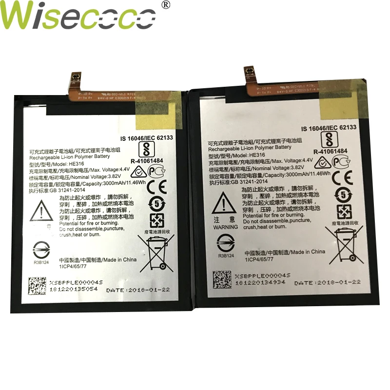 WISECOCO новый оригинальный аккумулятор 3000 мАч HE316 для Nokia 6 TA 1000 1003 1021 1025 1033 телефон в