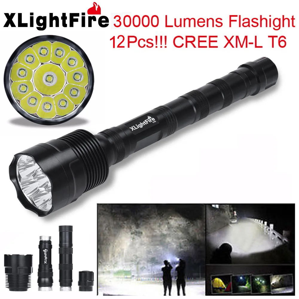 

XLightFire 30000 Lumens 12x CREE XML T6 5 Mode 18650 Super Bright LED Flashlight
