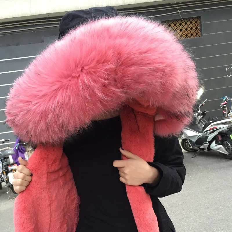 Fourrure Rouge De Mme 100 Style 2017 Longue Pastèque Arrivée Noir Réel Photo Nouvelle Parka Porter M Mode Nouveau 0xwx47qngS