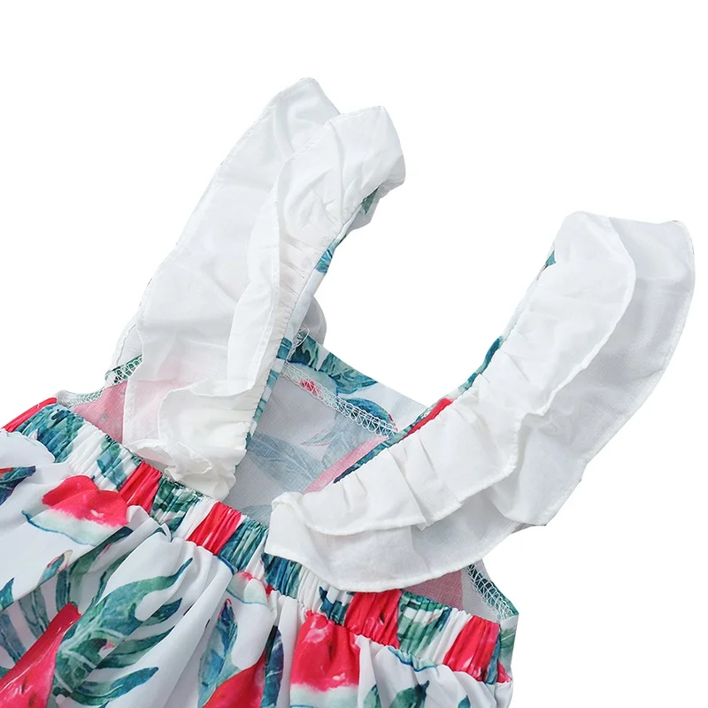 Girl dress in summer cartoon watermelon pattern suspender dress cotton ruffle dress for 1-4T