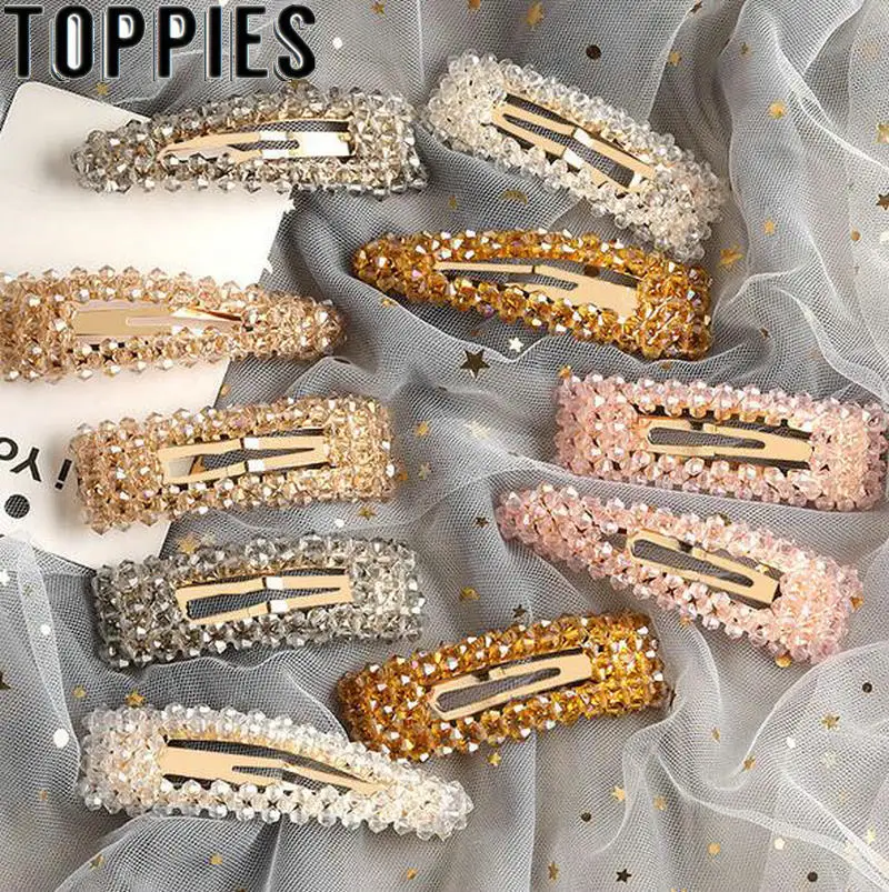 

2019 Summer Women Princess Style Imitation Crystal Hairpins Chic Korean Fashion Hair Clips girls hair accessories