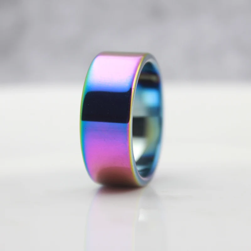 SexaMara New Women Jewelry Grade AAA Quality Rainbow Color Hematite Stone Rings 10mm Width Flat Hematite Rings (1 Piece) HR1006