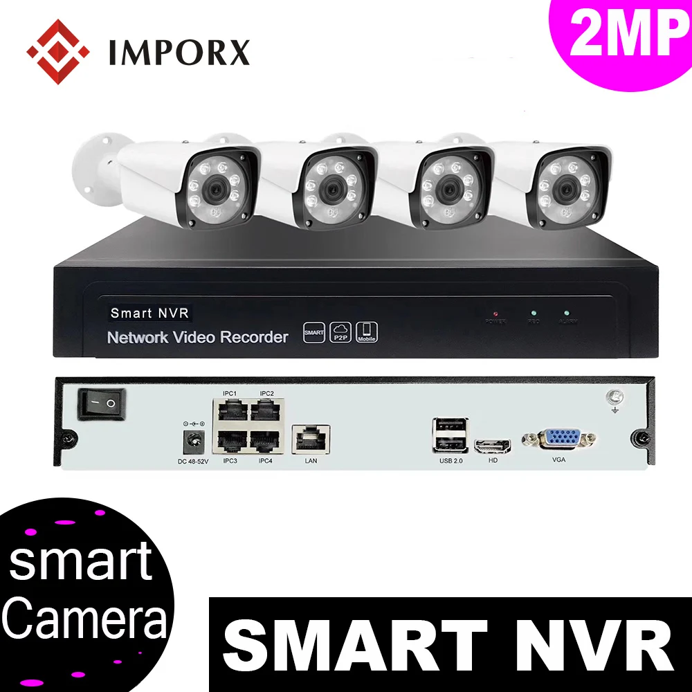 

IMPORX New 2.0MP 4PCS Cameras 4CH POE NVR CCTV System Kit HD 1080P Outdoor Waterproof POE Video Surveillance System Kit For Home