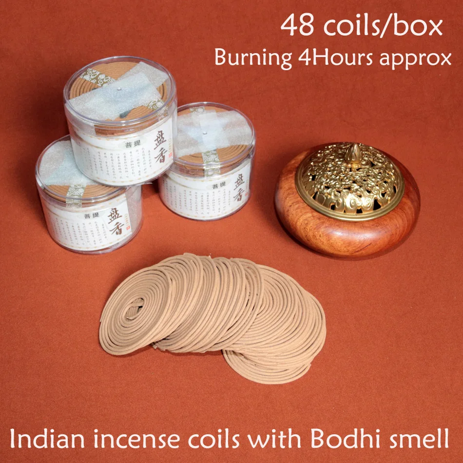 wholesale burning 4hours/coil indian sandalwood incense coils with Bodhi smell 48 coils/box