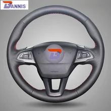 BANNIS Black Artificial Leather DIY Hand-stitched Steering Wheel Cover for Ford Focus 3 2015