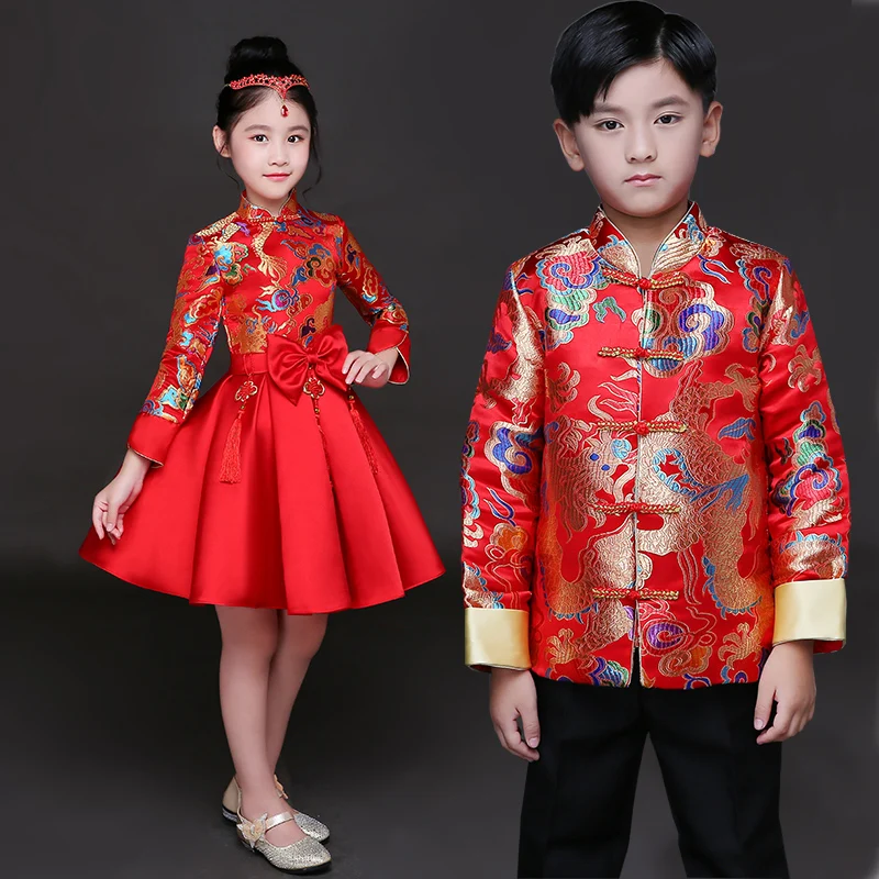 

Children cheongsam princess dress girls dress Puff skirt Chinese style retro costumes Chinese guzheng performance clothing Host