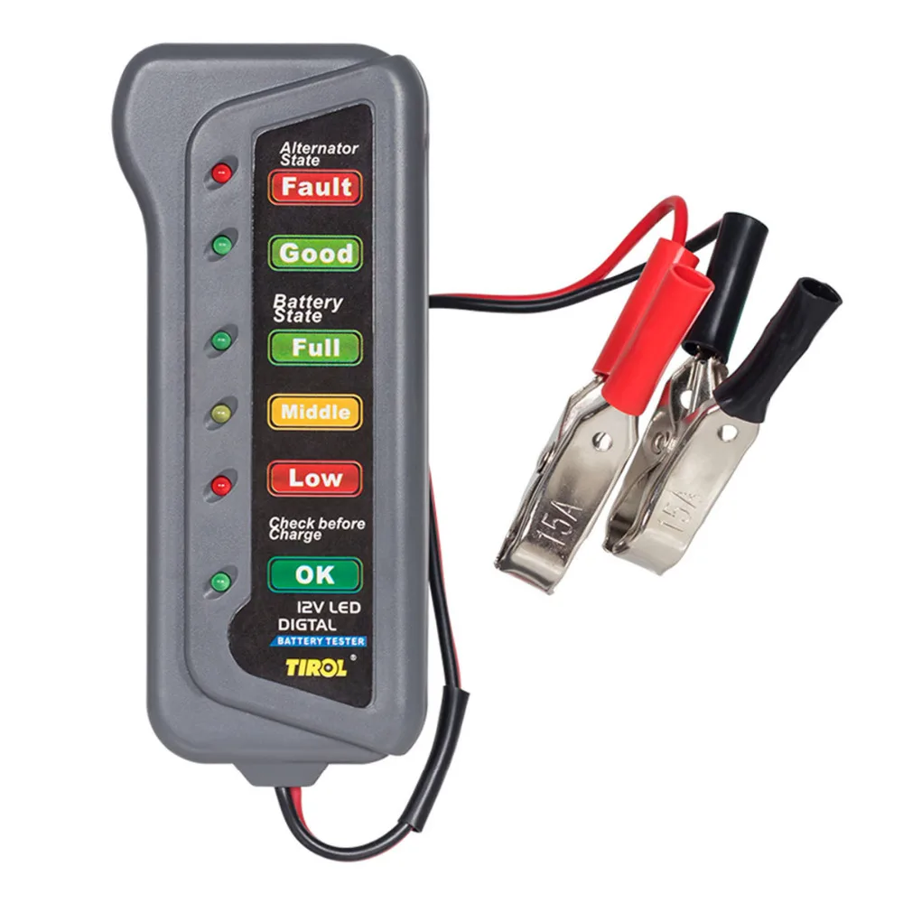12V Motorcycle Battery Tester 6 LED Lights Display Alternator Batteries