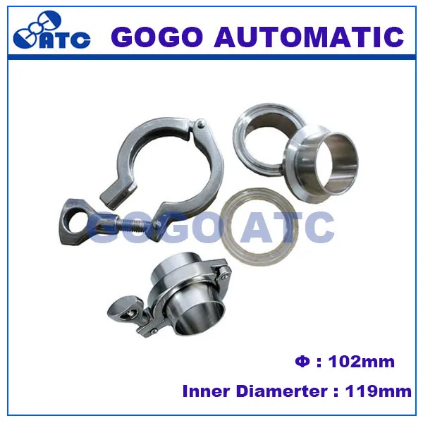 

high quality A set of 102 mm Pipe O/D Sanitary 4 " Tri Clamp Weld Ferrule + Tri Clamp + Silicon Gasket 304 Stainless Steel