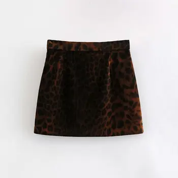 

Women vintage fashion leopard print velvet pencil skirt faldas mujer ladies high street side zipper slimming mini skirts QUN218