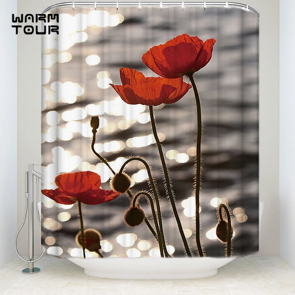 Bath Shower Curtains 48 x 72 Inches Low Profile Home Decoration River Flower Mildew resistant