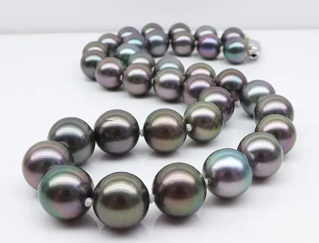 

elgant AAA 10-11mm round south sea black green red multicolor pearl necklace18