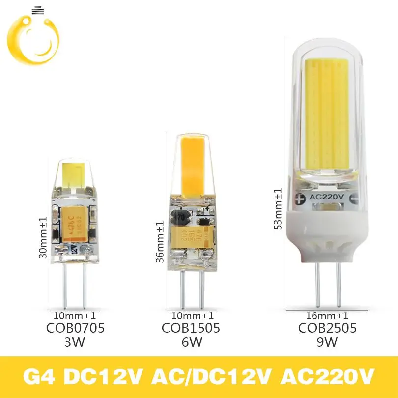 

2017 NEW 3W 6W 9W COB G4 LED Lamp AC DC 12V LED Bulb Mini Lampada LED Light 360 Beam Angle Lights Replace Halogen G4 Chandelier