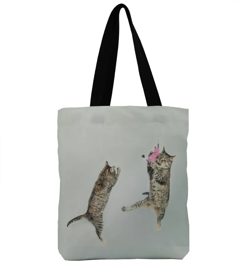 

ZHBSLWT 3D Printing Naughty cat Canvas Shoulder Bag Women Handbag Large Capacity Soft Shopping Bag Female Canvas Beach Bag Tote