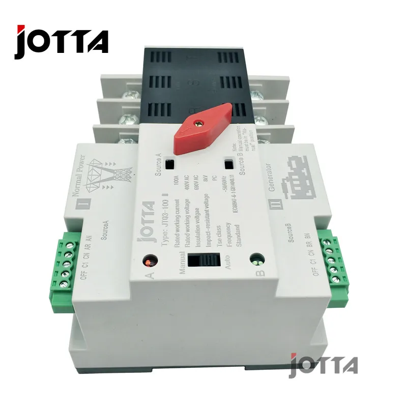 Jotta W2R-2P/3 P/4 P Мини ATS автоматический переключатель 100A 2 P/3 P/4 P электрические селекторные переключатели Двойной Выключатель питания din-рейка