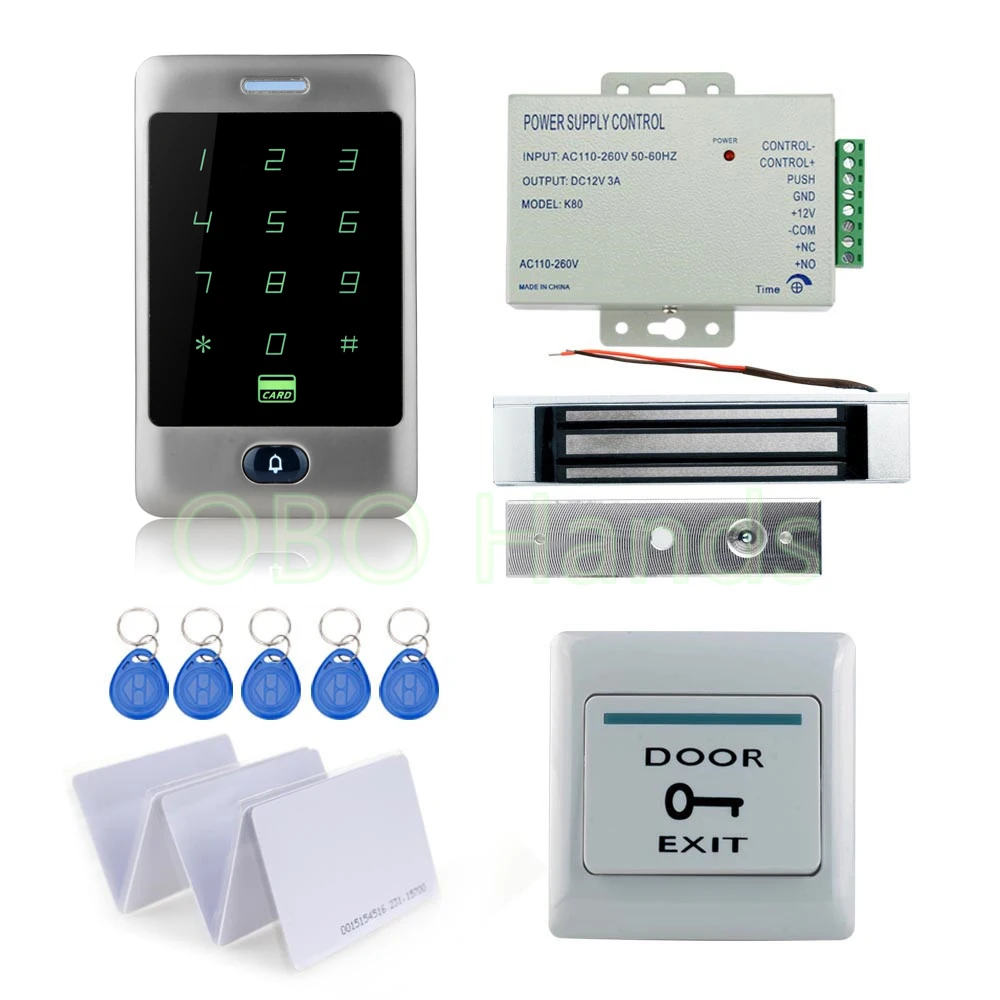 

8000 users standalone DIY Waterproof Rfid Door Access Control Kit Set With 180KG Electric Magnetic Lock+12V power supply+keys