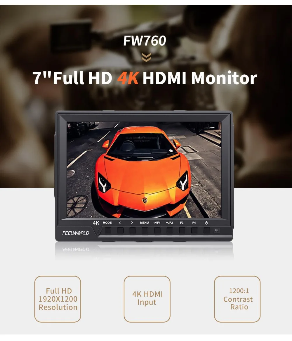 Feelworld FW760 7 дюймов ips 4 K камера HDMI монитор для DSLR видео Full HD 1920x1200 с встроенный звук Peaking Focus гистограмма