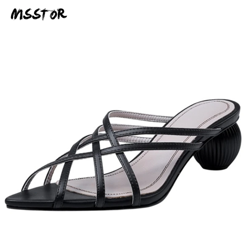 

MSSTOR Narrow Band Women's Slippers Pointed Toe Strange Style Yellow Women Slippers Summer Sexy Fashion High Heel Slippers White