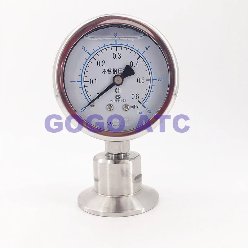 Sanitary stainless steel 304 YTP60BF Diaphragm pressure gauge clamp chuck type shockproof pressure gauge Quick clamp manometer