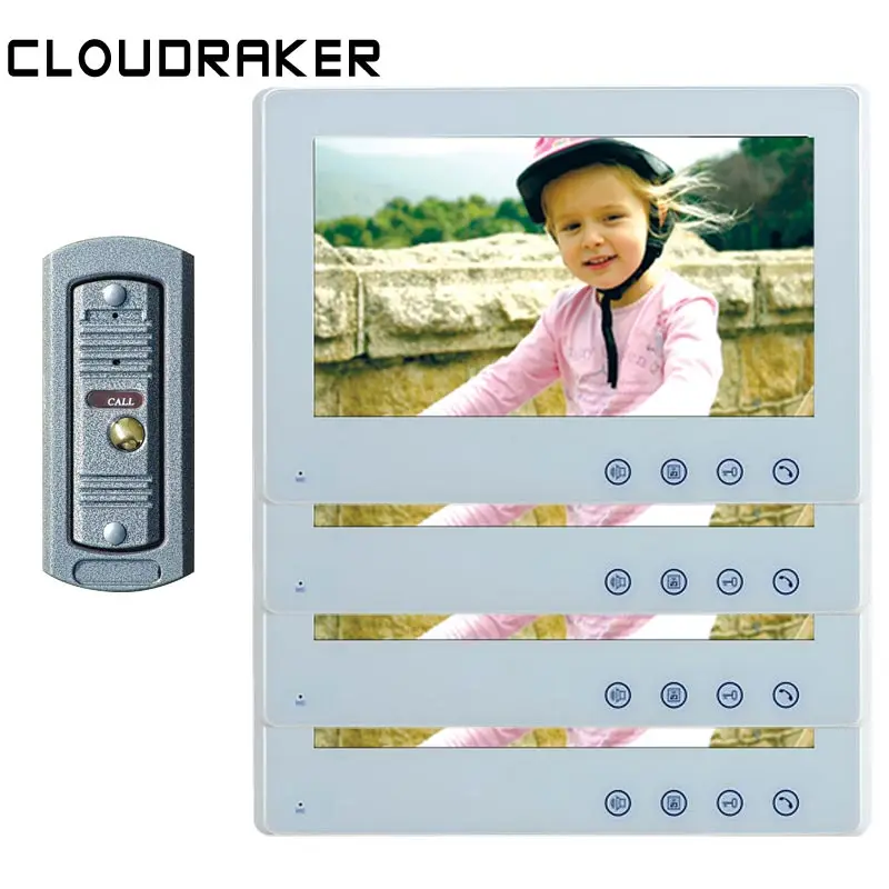 

CLOUDRAKER10'' Big Screen Video Intercom System 4x Monitor with 1x Pinho Wired Video Door Phone Camera IR Unlock