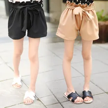 Летние шорты для маленьких девочек Детские шифоновые шорты с галстуком Популярные штаны для девочек, корейские модные шорты ярких цветов для девочек возрастом от 3 до 8 лет
