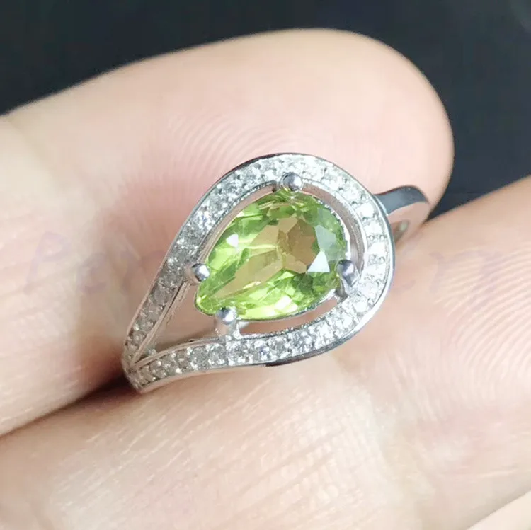 Peridot ring Free shipping Natural real peridot 925 sterling silver 6
