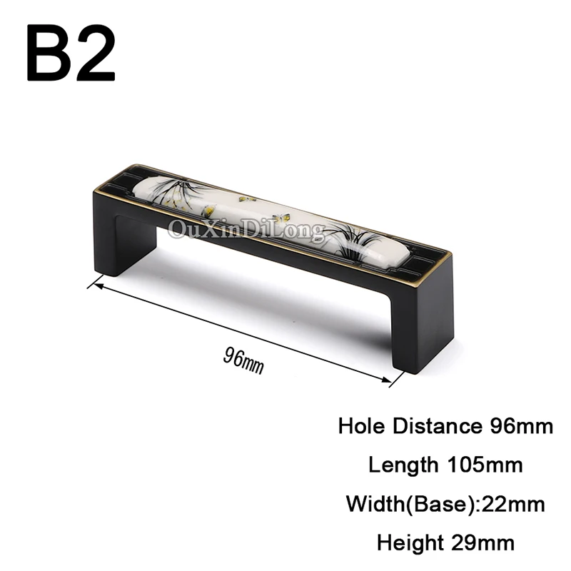 B2 Beautiful 2PCS European Ceramic Printing Kitchen Cabinet Door Handles Cupboard Wardrobe Drawer TV Cabinet Pulls Handles& Knobs - Color: B2