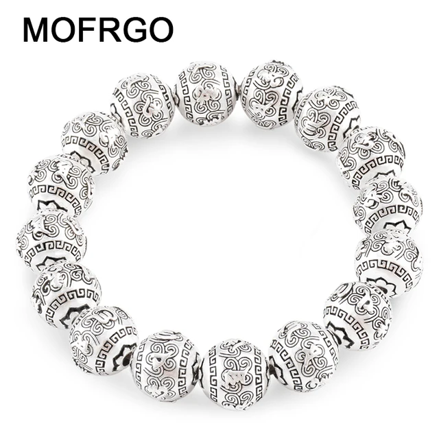 Mofrgo Ethnic Vintage Bangle Buddha Bracelet Plated Silver Mofrgo Ethnic Vintage Bangle Buddha Bracelet Plated Silver Meditation Prayer Beads Engraved Bracelets For Women Men