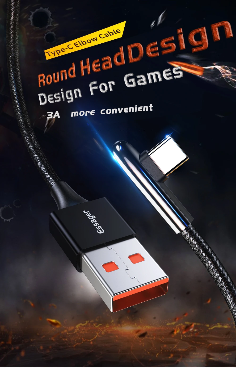 Essager 90 градусов usb type C кабель для samsung Note 10 Xiaomi Redmi 8 Oneplus 7 Pro Быстрая зарядка usb type-C шнур USB-C зарядное устройство