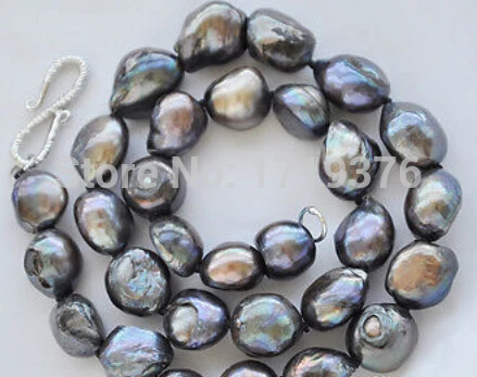 

Free shipping >>@ > 17 inch black baroque freshwater pearl necklace