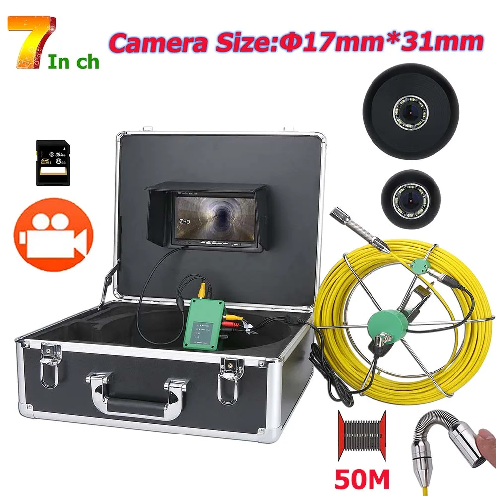 

YobangSecurity 7 Inch Pipe Pipeline Inspection Camera 17mm Waterproof Drain sewer Video Endoscope Snake Camera System DVR Record