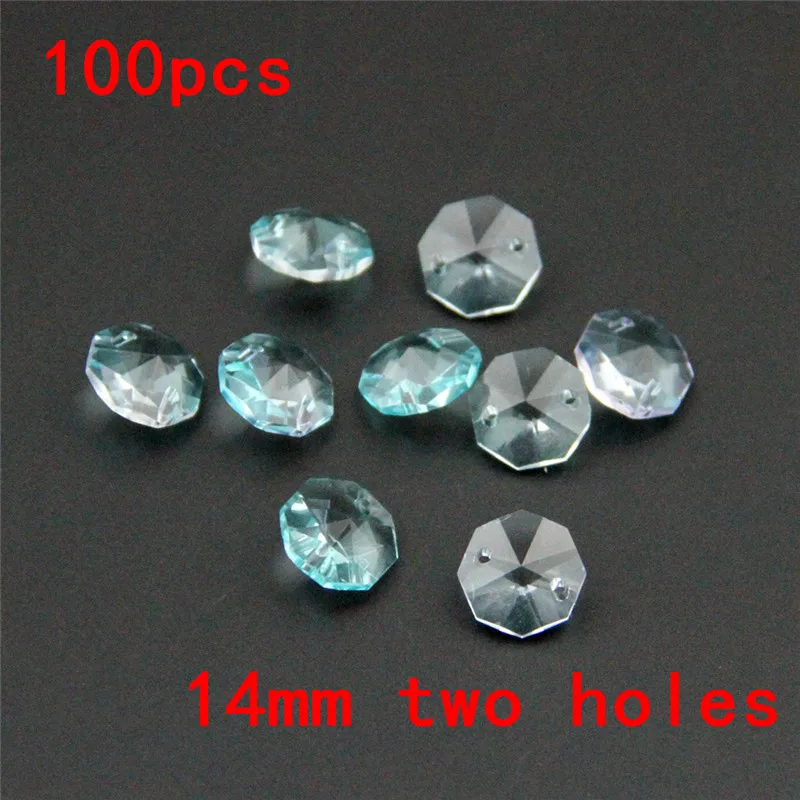 

New Style Lt Aquamarine 100Pcs 14mm Crystal Chandelier Prism Octagon Beads Pendant In 2 Holes K9 Glass Beads
