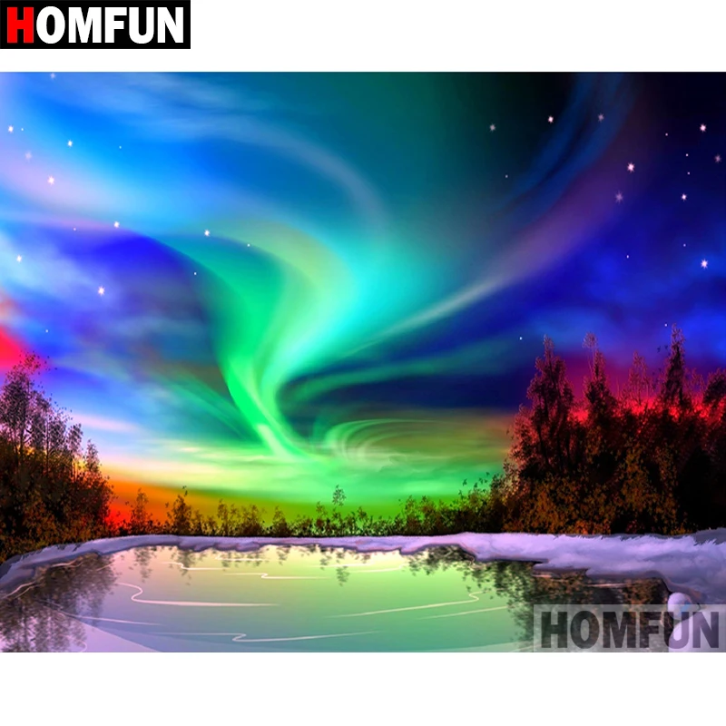 Алмазная живопись HOMFUN A07623 картина Северное освещение с полными