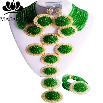 

Majalia Luxury Green African Beads Jewelry Set Crystal Bea Bride Jewelry Nigerian Wedding Beads Jewelry Sets 10CP017