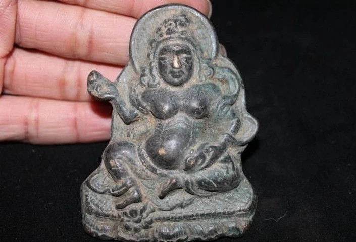 

Tibet Tibetan Folk Collect Bronze Yellow Jambhala Buddha Token Pendant Statue