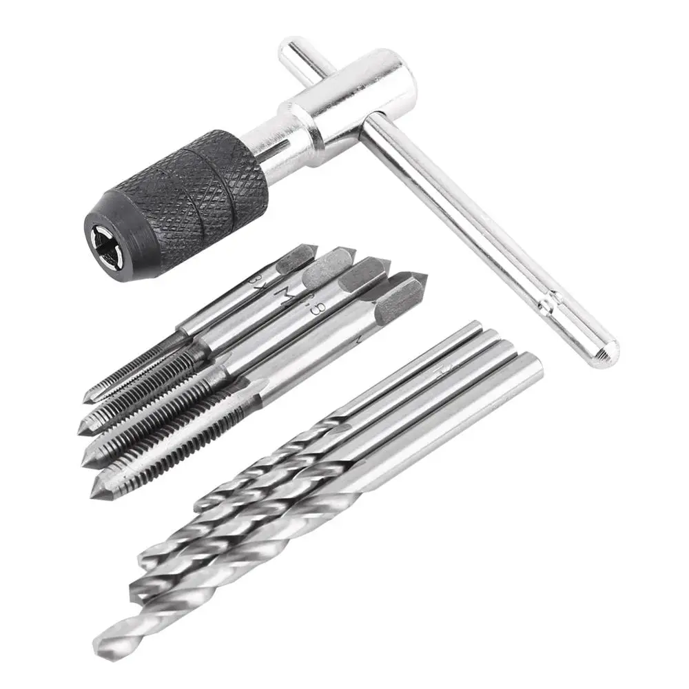 

9PCS/Set Screw Taps T-shaped Wrench Twist Drill Bits Threading Tapping Hand Tool Kit Thread Taps Reamer Tap Set With Bits Wrench