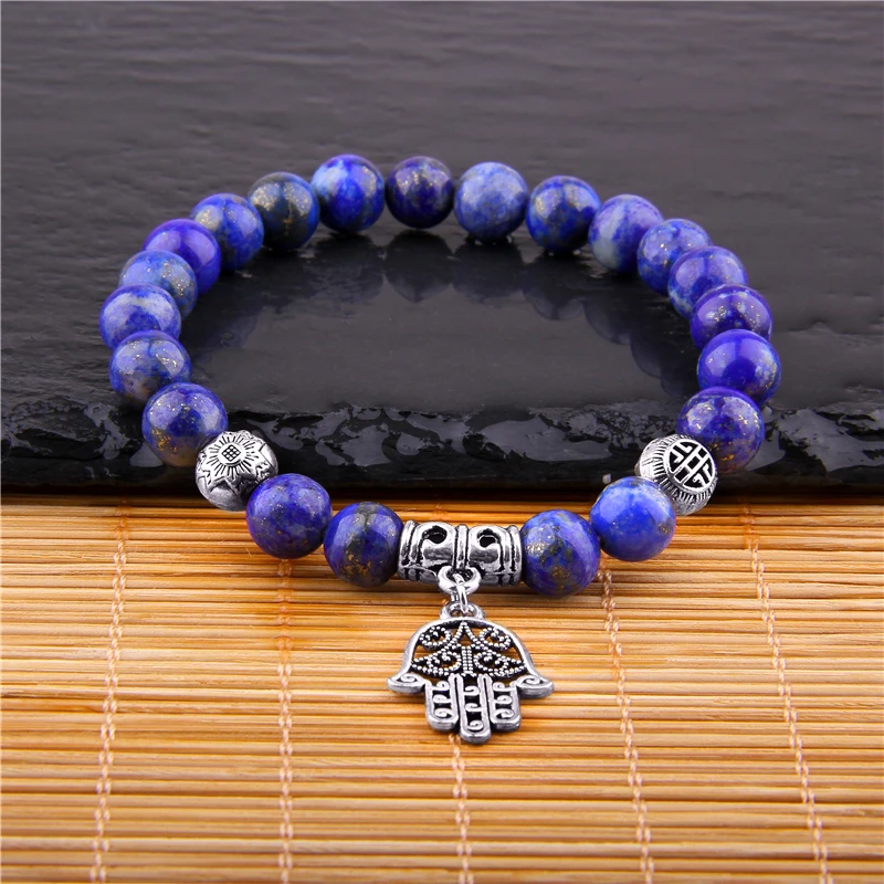 

hand of fatima Bracelet women Charm bracelets for couples Men friendship Natural lapis lazuli Tiger Eyes Beads bracelets Yoga