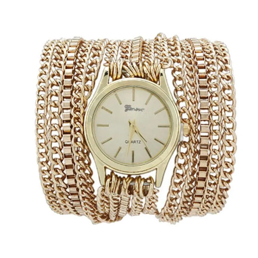 Модные женские часы в стиле панк, сверкающие кварцевые наручные часы, серебро/золото, ручная цепочка, браслет, часы, Montre Femme