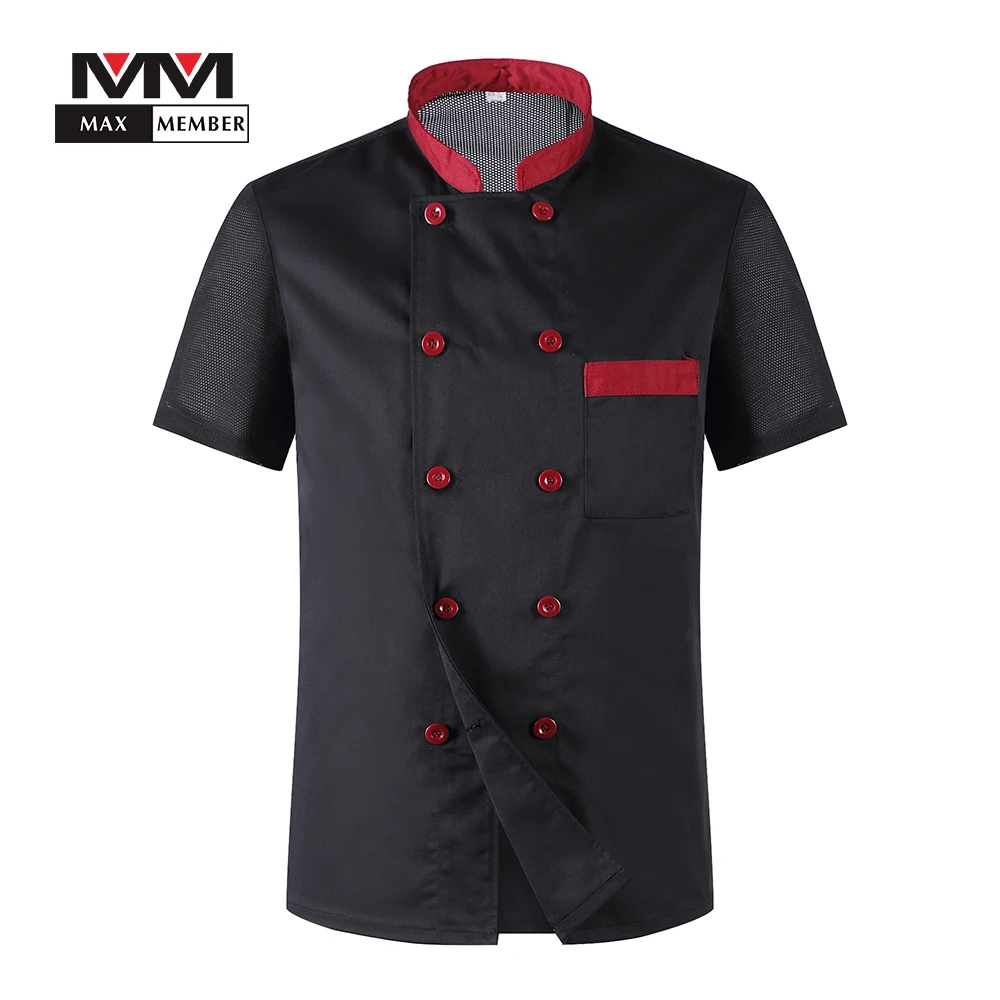 

Men Short Sleeves Breathable Mesh Patchwork Chef Food Service Cuisine Cook Workwear T-shirt Kitchen Work Uniforms Aprons M-3XL