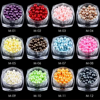 

12Pcs Princess Nail Art Rhinestone Decoration Solid Imitation Pearl Decoration 3MM-6MM Color Round Ball Nail Cotton Pearl Beads