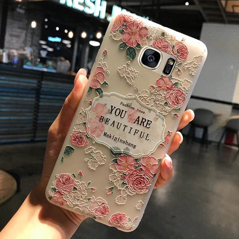 

YueTuo matte coque,cover,case for Samsung galaxy S7 S 7 S7Case silicone silicon luxury 3d flower transparent tpu phone back