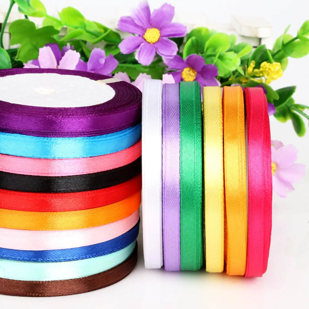 

7mm 25yards Single Face Silk Satin Ribbon Decorative Gift Packing Wedding Crafts Christmas DIY Blue White Pink Red Black Ribbons