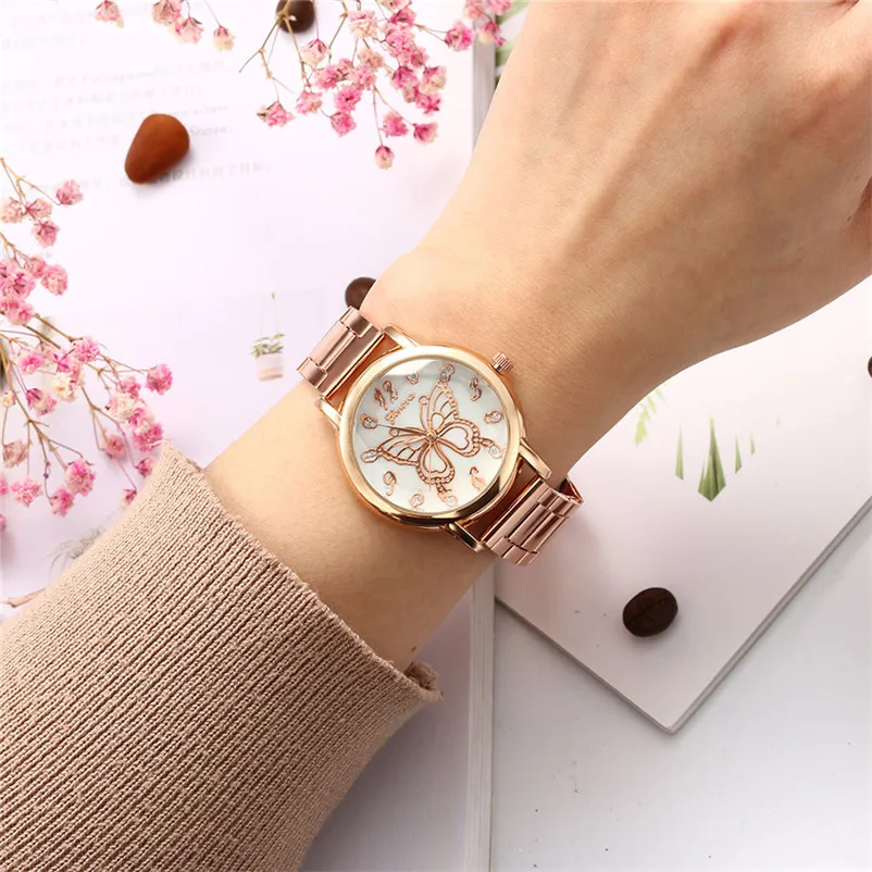 

Fashion Silver Quartz Watch Women Mesh Stainless Steel Watchband Butterfly print Casual Wristwatch Gift for Female clock #1