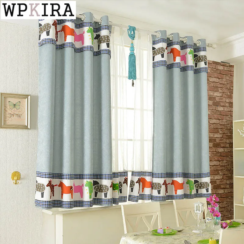 

Korean pastoral print pony children's cartoon curtains suitable for living room bedroom stitching short curtain 217&30