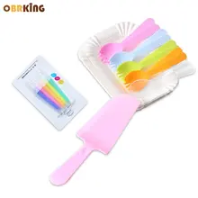 OBRKING одноразовые день рождения столовые приборы для торта лоток бумага десертные тарелки пластиковый нож, вилки свадебные украшения Торт Кондитерские инструменты