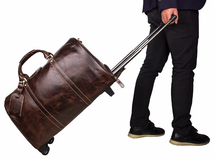 Новая мужская дорожная сумка из натуральной кожи винтажная коровья кожаная сумка для багажа дорожная сумка большой емкости чемодан для багажа на колесиках