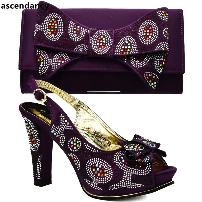 Latest Purple Color Shoes And Bag Set African Sets 2017 Italian Shoes 