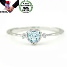OMHXZJ europea al por mayor de mujer de moda de niña de fiesta regalo de boda plata azul corazón AAA Zircon anillo de Plata de Ley 925 RR78